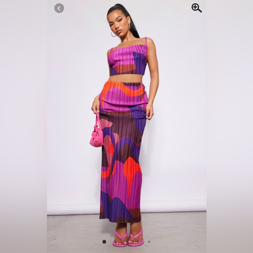 💖 Pink Print Pliss Maxi Skirt 💖